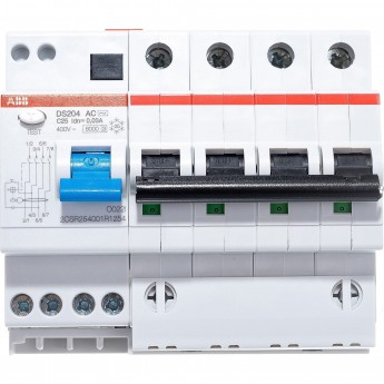 Выключатель автоматический дифференциального тока ABB DS204 4п C 25А 30мА тип AC 6кА 6модулей