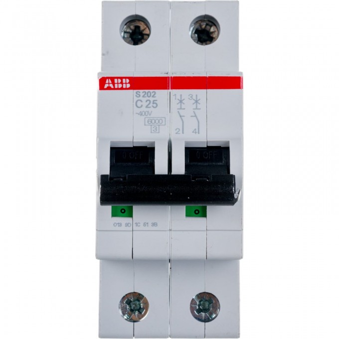 Выключатель автоматический модульный ABB S202 2п C 25А 6кА C25 2CDS252001R0254 Выключатель автоматический модульный ABB S202 2п C 25А 6кА C25 2CDS252001R0254