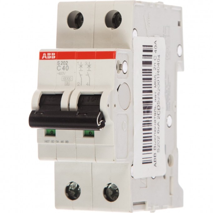 Выключатель автоматический модульный ABB S202 2п C 40А 6кА C40 2CDS252001R0404 Выключатель автоматический модульный ABB S202 2п C 40А 6кА C40 2CDS252001R0404