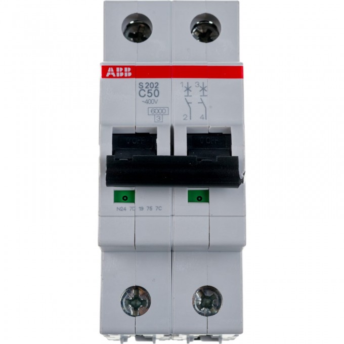 Выключатель автоматический модульный ABB S202 2п C 50А 6кА C50 2CDS252001R0504 Выключатель автоматический модульный ABB S202 2п C 50А 6кА C50 2CDS252001R0504