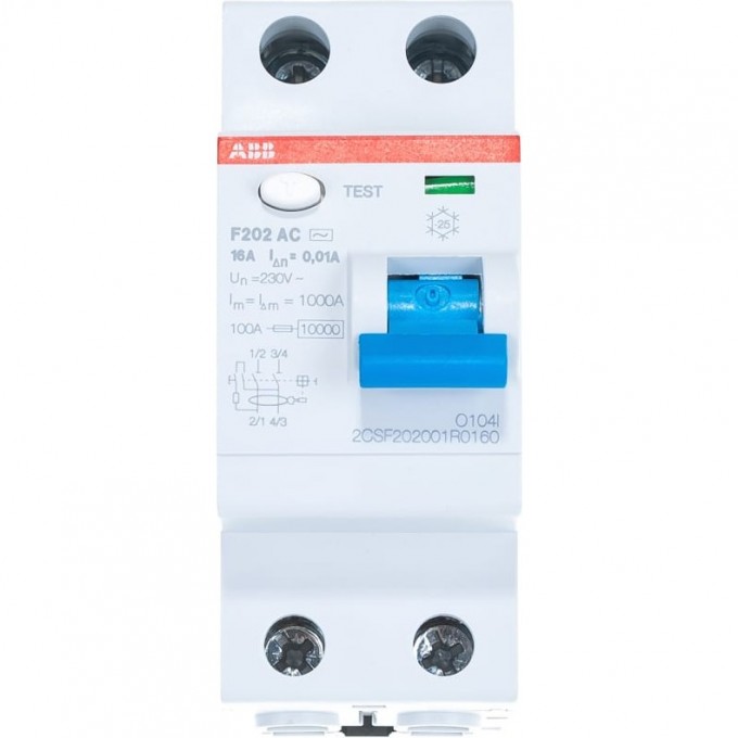 Выключатель дифференциального тока (УЗО) ABB 2п 16А 10мА тип AC F202 2CSF202001R0160 Выключатель дифференциального тока (УЗО) ABB 2п 16А 10мА тип AC F202 2CSF202001R0160