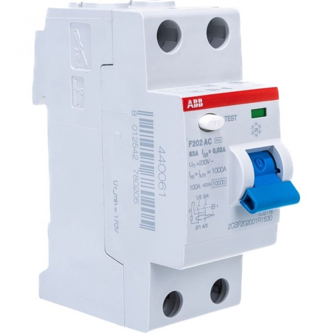 Выключатель дифференциального тока (УЗО) ABB 2п 63А 30мА тип AC F202 2CSF202001R1630 Выключатель дифференциального тока (УЗО) ABB 2п 63А 30мА тип AC F202 2CSF202001R1630