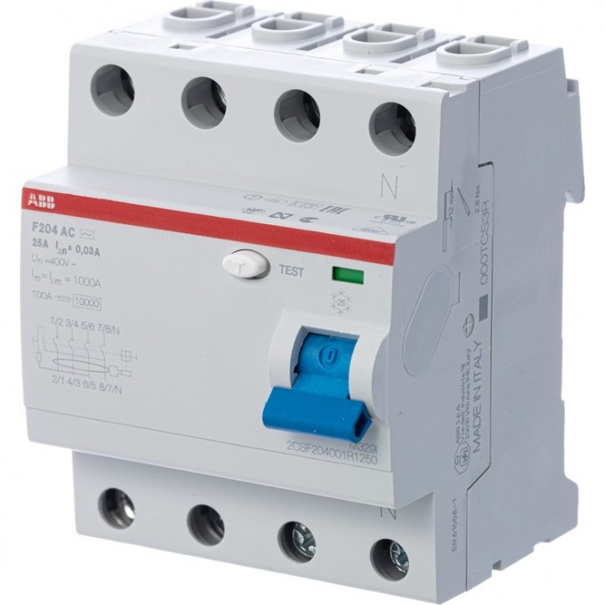 Выключатель дифференциального тока (УЗО) ABB F204 4п 25А 30мА тип AC 2CSF204001R1250 Выключатель дифференциального тока (УЗО) ABB F204 4п 25А 30мА тип AC 2CSF204001R1250