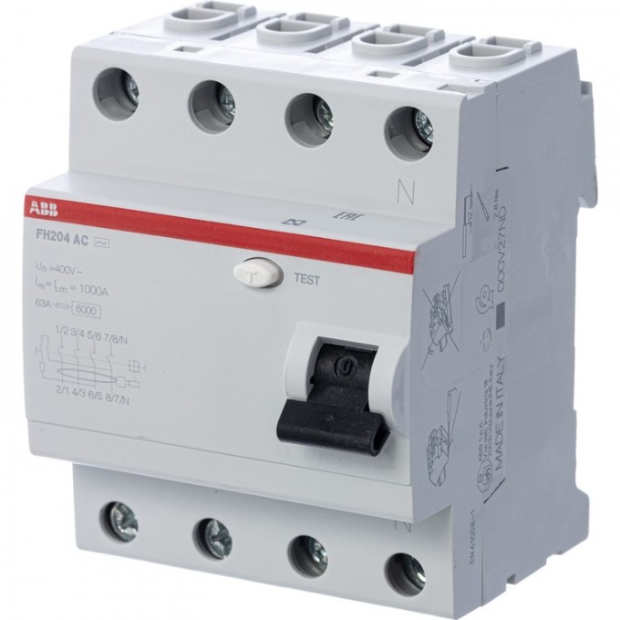 Выключатель дифференциального тока (УЗО) ABB FH204 4п 63А 30мА тип AC 2CSF204004R1630 Выключатель дифференциального тока (УЗО) ABB FH204 4п 63А 30мА тип AC 2CSF204004R1630